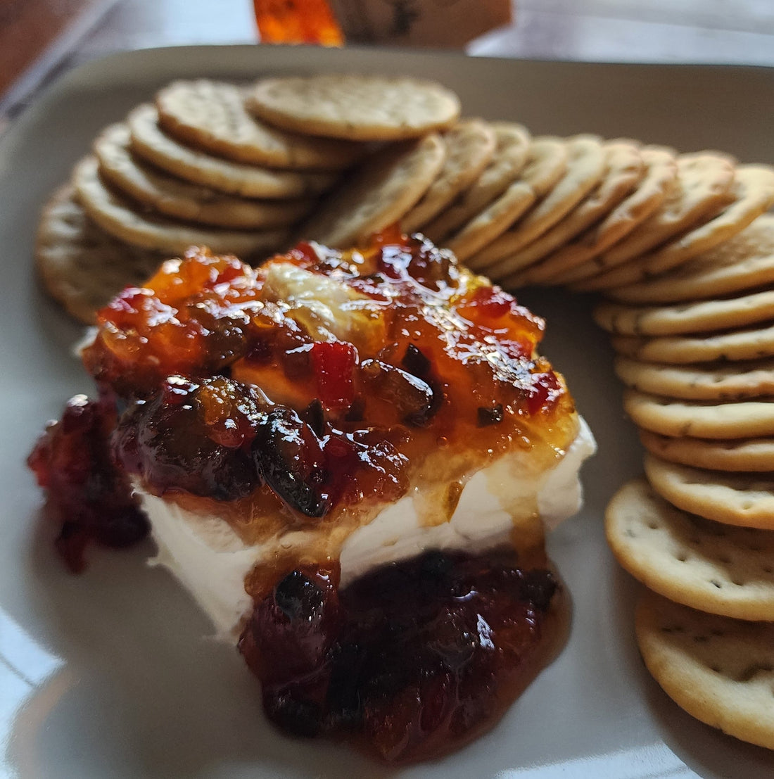 Classic Hot Pepper Jelly & Cream Cheese on Crackers
